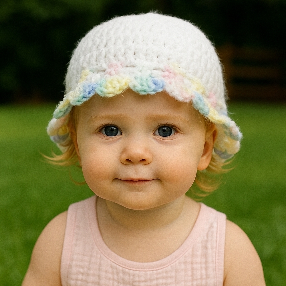 Hand Crafted hand knit crochet baby beanie Handmade knitted White Pastel Colors